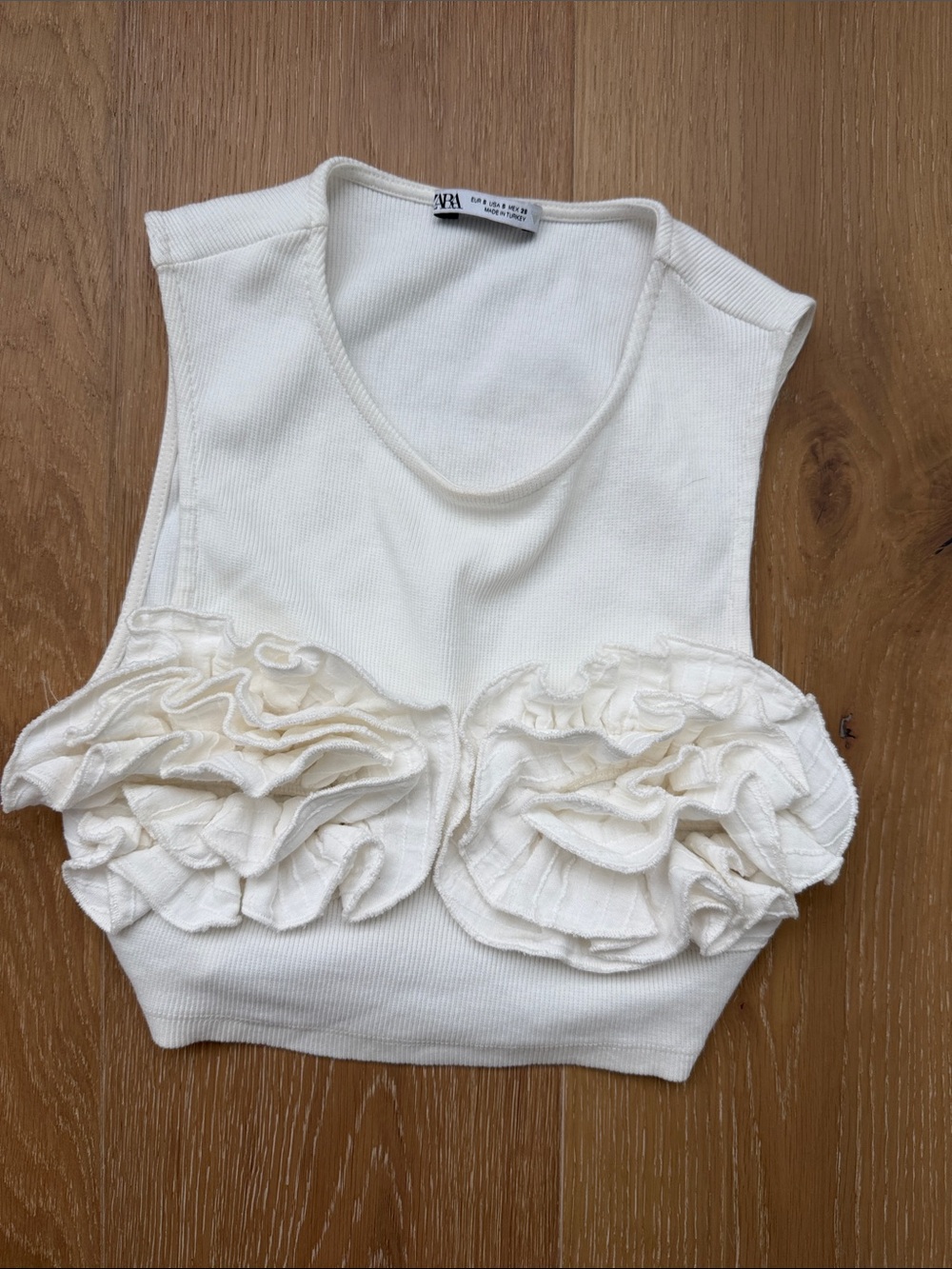 ZARA Cream Ruffle Crop Top
